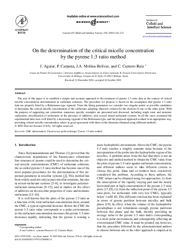 (PDF) On the determination of the critical micelle concentration by the ...