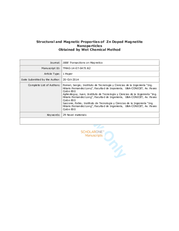 (PDF) Structural and Magnetic Properties of Zn Doped Magnetite ...