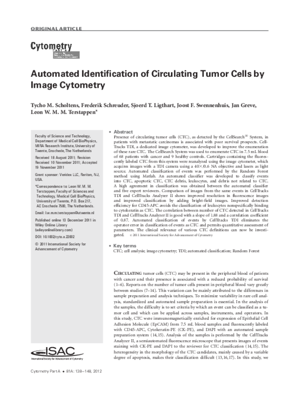 (PDF) Automated identification of circulating tumor cells by image ...