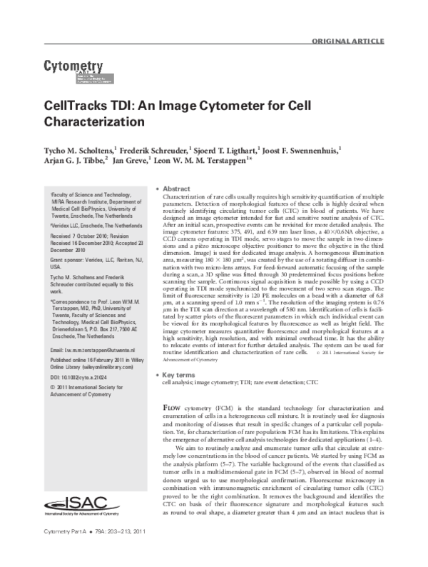 (PDF) CellTracks TDI: An image cytometer for cell characterization