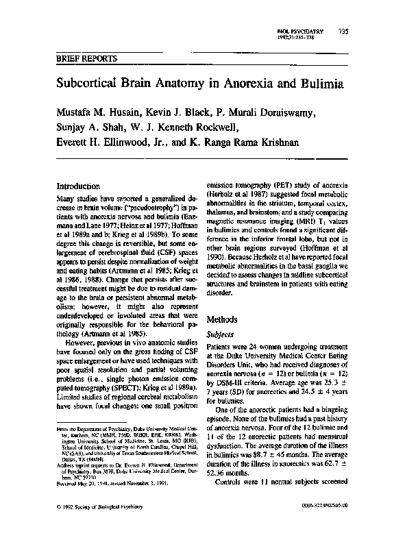 (PDF) Subcortical brain anatomy in anorexia and bulimia