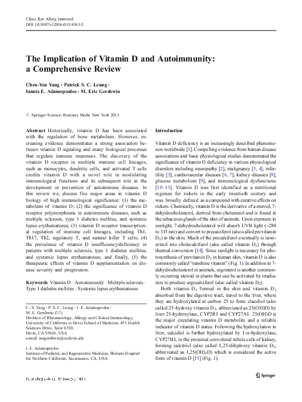 (PDF) The Implication of Vitamin D and Autoimmunity: a Comprehensive Review