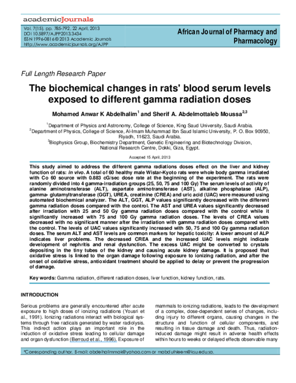 (PDF) The biochemical changes in rats' blood serum levels exposed to ...