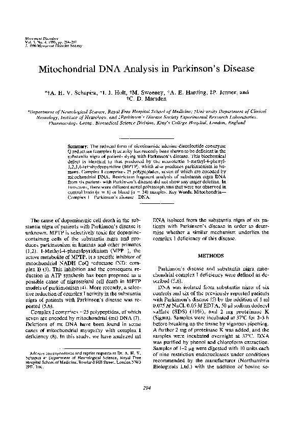(PDF) Mitochondrial DNA analysis in Parkinson's disease