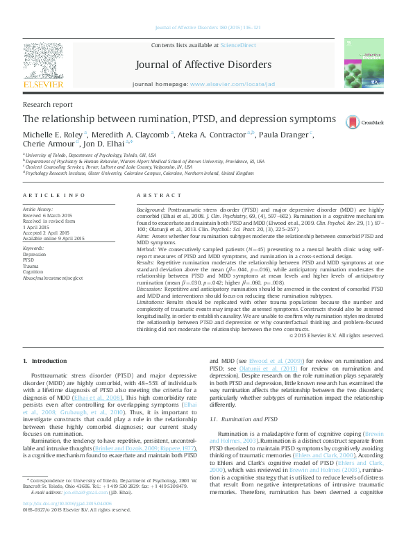 (PDF) The relationship between rumination, PTSD, and depression
