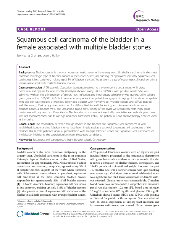 (PDF) Squamous cell carcinoma of the bladder in a female associated ...
