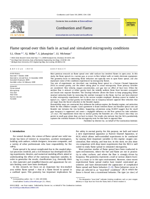 (PDF) Flame spread over thin fuels in actual and simulated microgravity ...