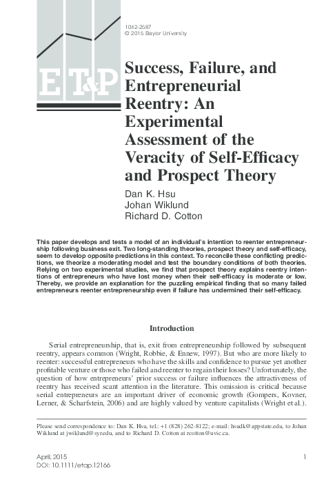 (PDF) Success, Failure, and Entrepreneurial Reentry: An Experimental ...