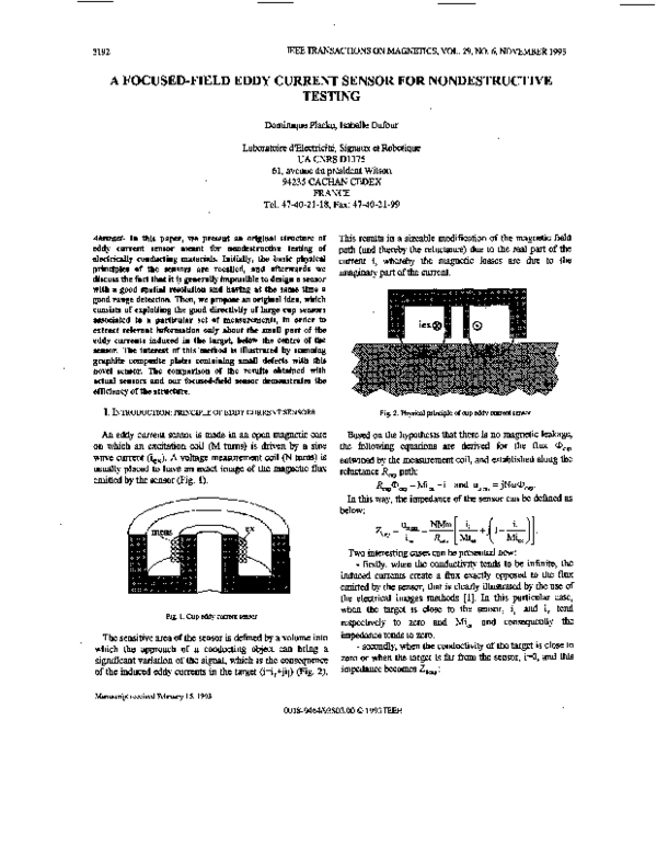 (PDF) A focused-field eddy current sensor for nondestructive testing