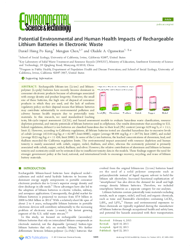 (PDF) Potential Environmental and Human Health Impacts of Rechargeable