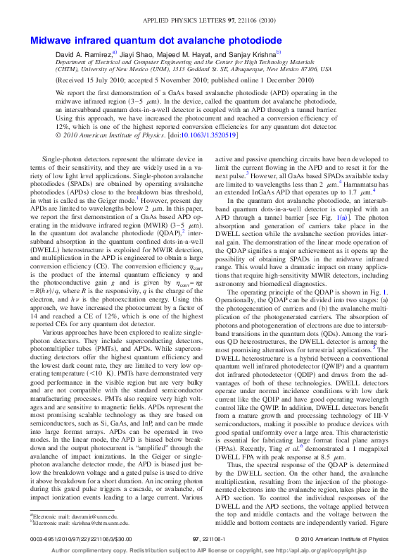 (PDF) Midwave infrared quantum dot avalanche photodiode