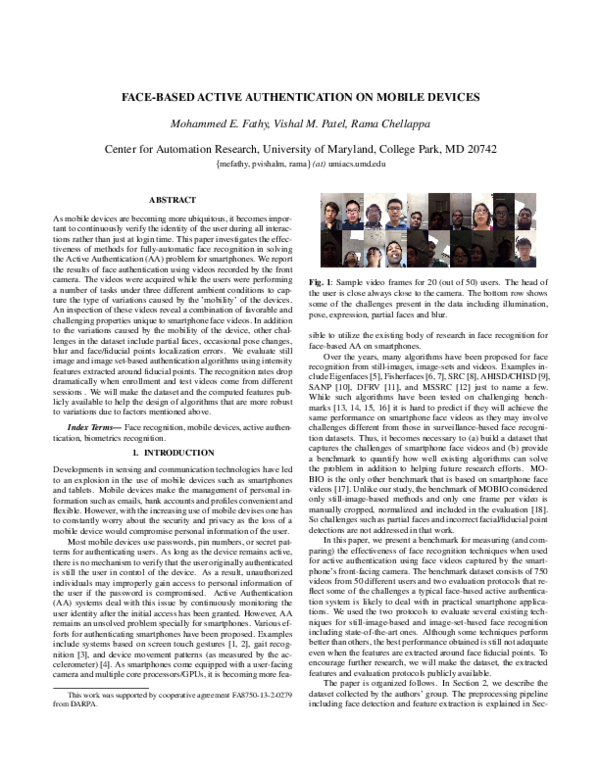 (PDF) FACE-BASED ACTIVE AUTHENTICATION ON MOBILE DEVICES