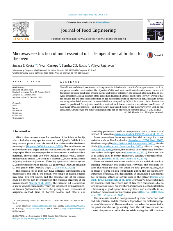 (PDF) Microwave extraction of mint essential oil – Temperature ...