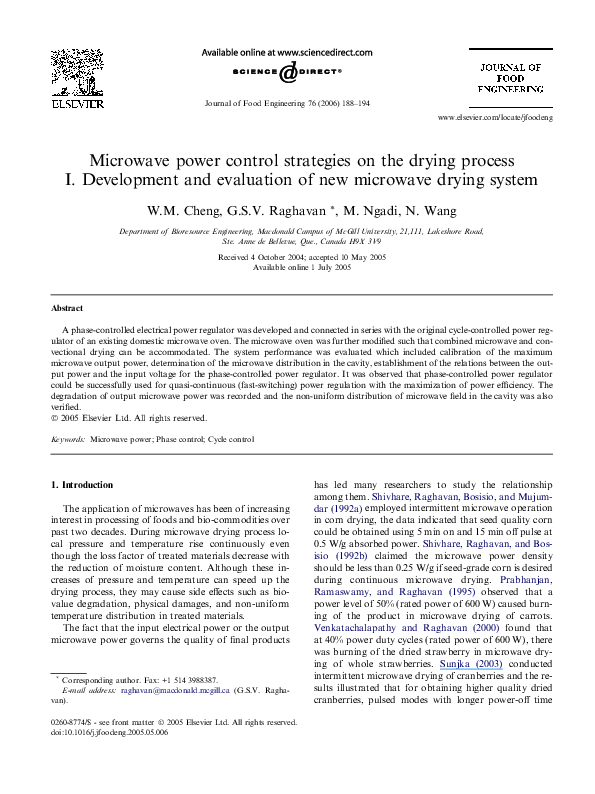 (PDF) Microwave power control strategies on the drying process II ...