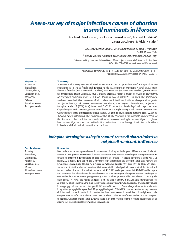 (PDF) A sero-survey of major infectious causes of abortion in small ...