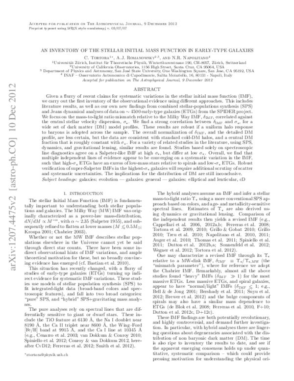 (PDF) AN INVENTORY OF THE STELLAR INITIAL MASS FUNCTION IN EARLY-TYPE ...