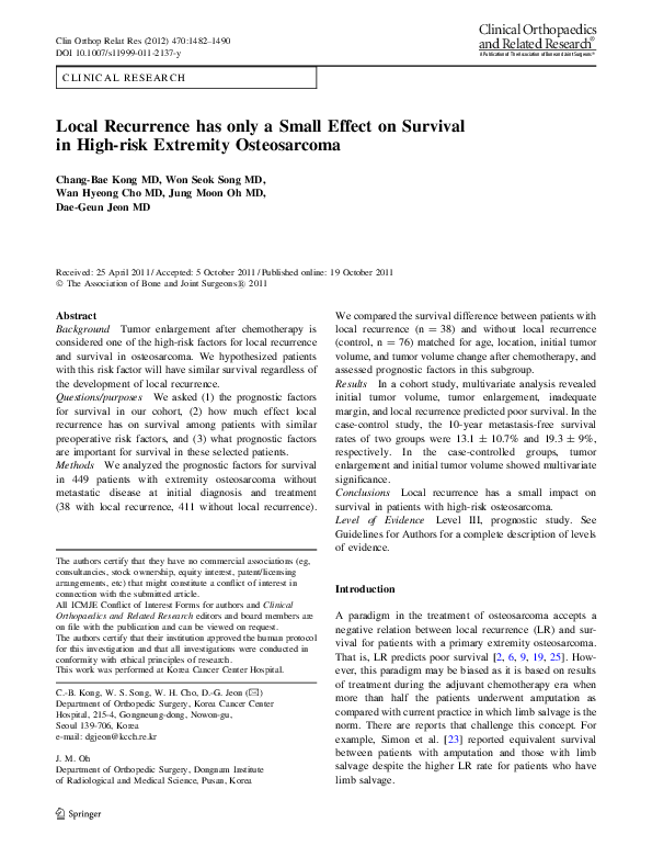 (PDF) Local Recurrence has only a Small Effect on Survival in Highrisk