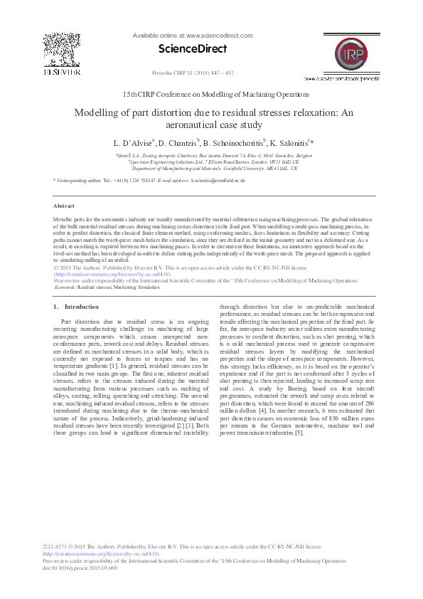 (PDF) Modelling of Part Distortion Due to Residual Stresses Relaxation ...