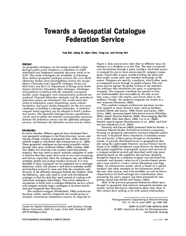(PDF) Towards a Geospatial Catalogue Federation Service