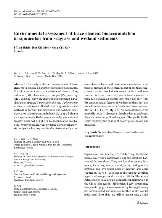 (PDF) Environmental assessment of trace element bioaccumulation in ...