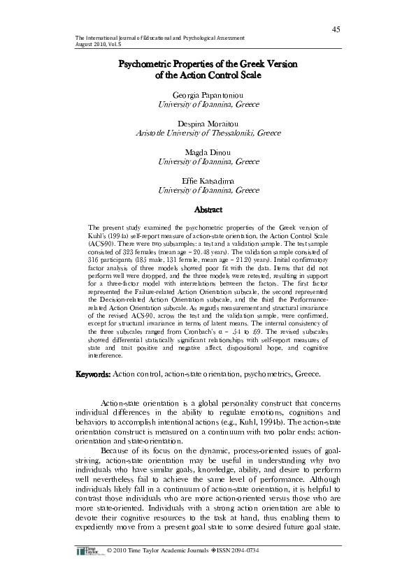 (PDF) Psychometric properties of the Greek version of the Action ...