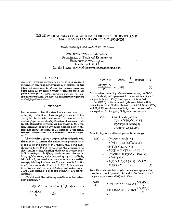 (PDF) Receiver operating characteristic curves and optimal Bayesian ...