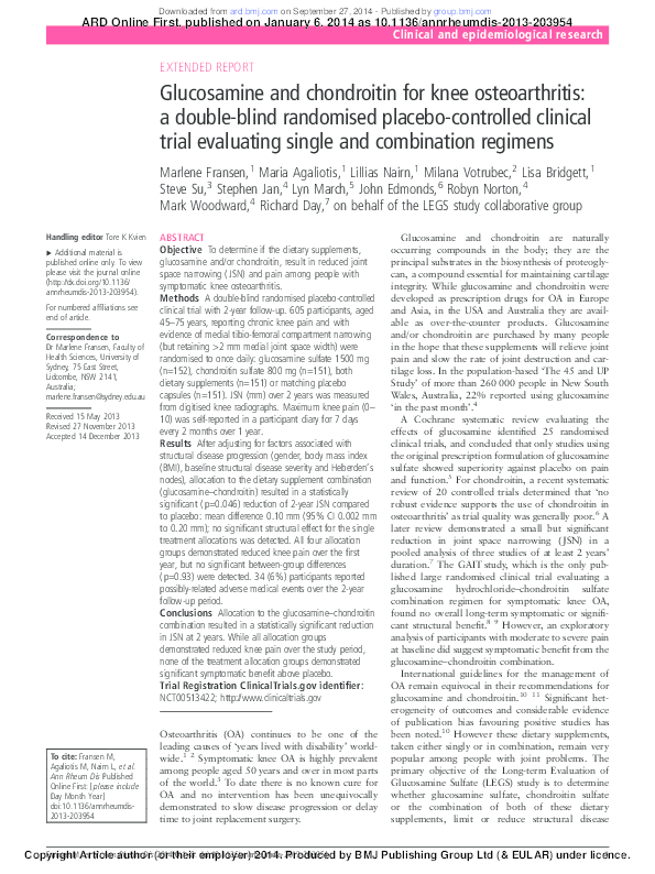 (PDF) Glucosamine and chondroitin for knee osteoarthritis a double