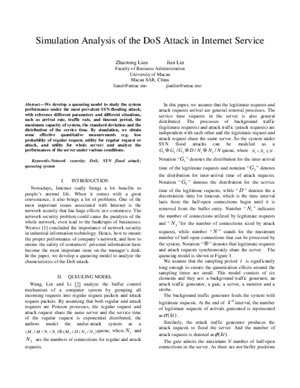 (PDF) Simulation Analysis of the DoS Attack in Internet Service