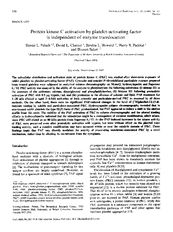 (PDF) Protein kinase C activation by platelet-activating factor is ...