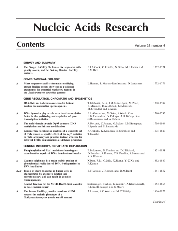 (PDF) Nucleic Acids Research Michael Hendzel Academia.edu