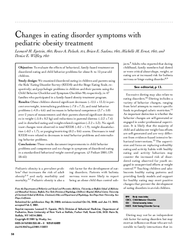 (PDF) Changes in eating disorder symptoms with pediatric obesity treatment