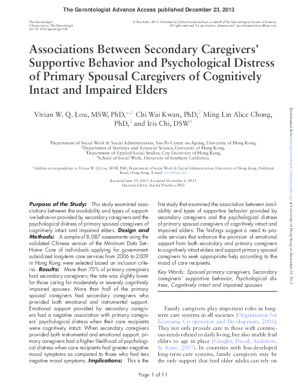 (PDF) Associations Between Secondary Caregivers' Supportive Behavior