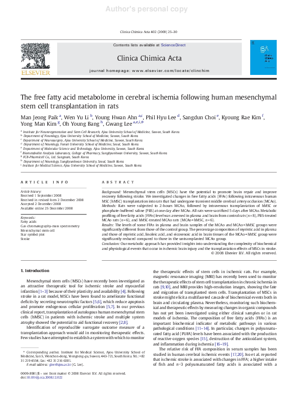 (PDF) The free fatty acid metabolome in cerebral ischemia following ...