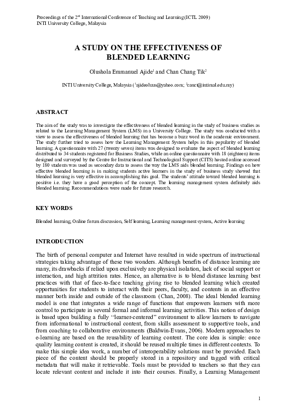 (DOC) Conference Proceeding: A Study on the effectiveness of Blended ...