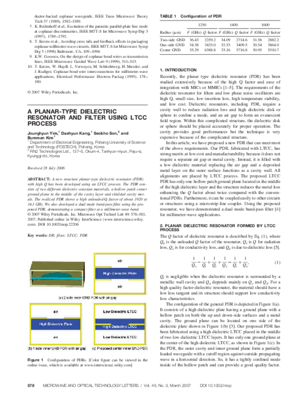 (PDF) A planartype dielectric resonator and filter using LTCC process