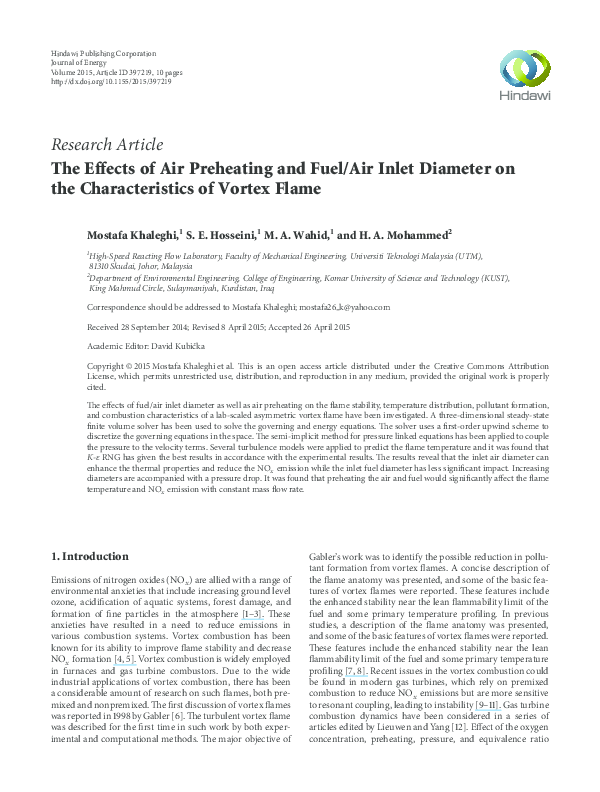 (PDF) The Effects of Air Preheating and Fuel/Air Inlet Diameter on the ...