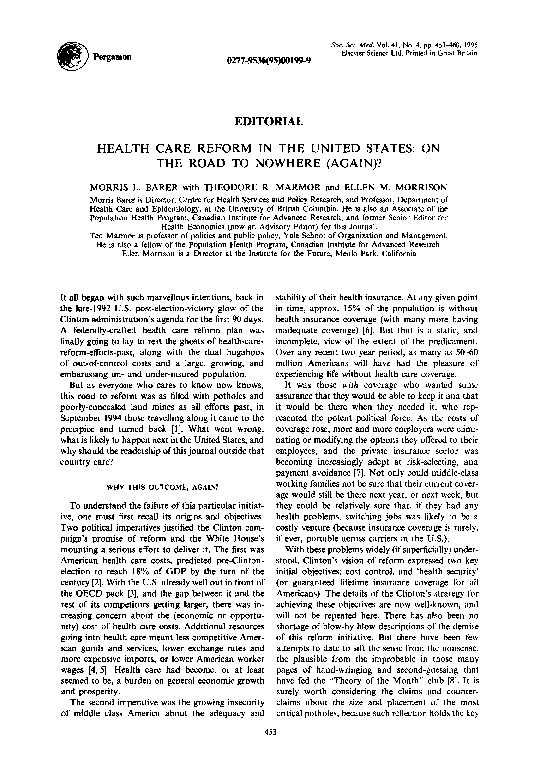(PDF) Health care reform in the United States: On the road to nowhere ...