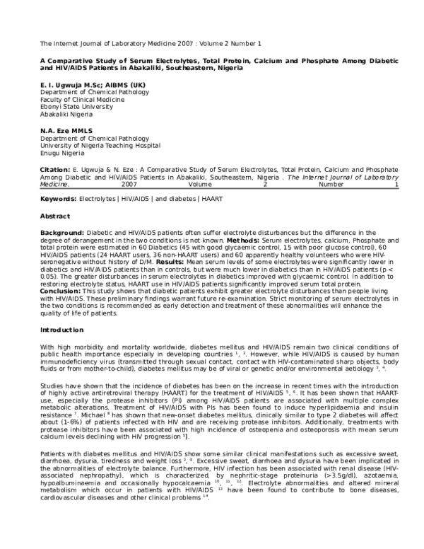 (DOC) A Comparative Study of Serum Electrolytes, Total Protein, Calcium ...