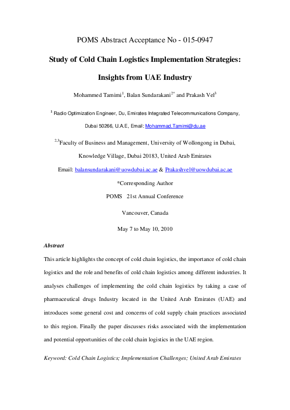 (PDF) Study of Cold Chain Logistics Implementation Strategies: Insights ...