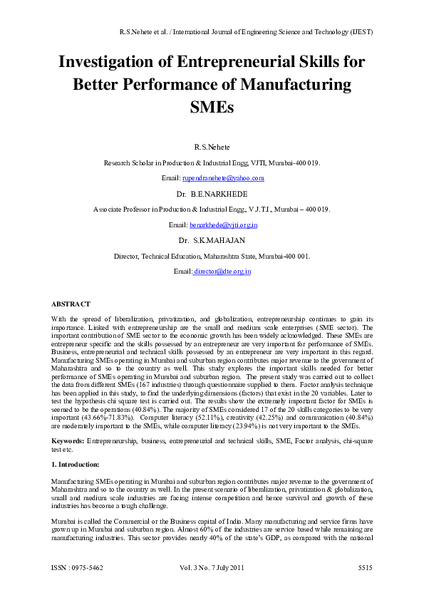 (PDF) Investigation of Entrepreneurial Skills for Better Performance of ...