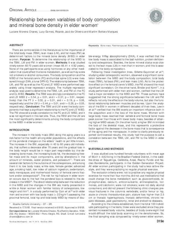 (PDF) Relationship between variables of body composition and mineral ...