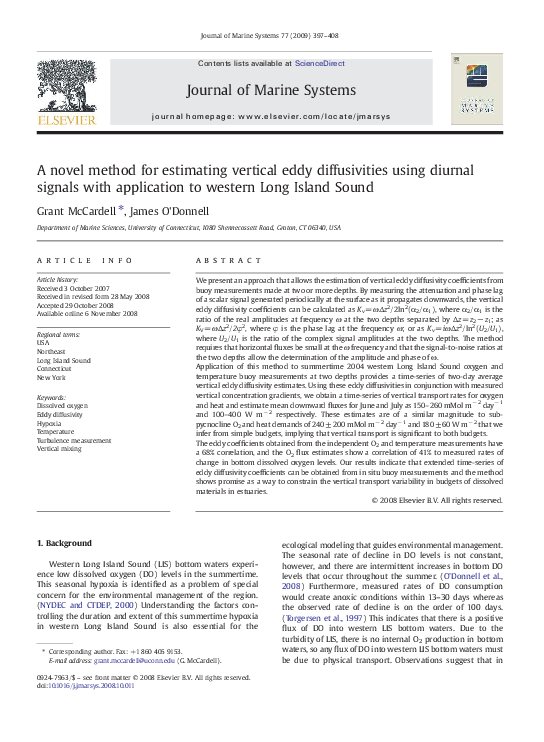 (PDF) A novel method for estimating vertical eddy diffusivities using ...