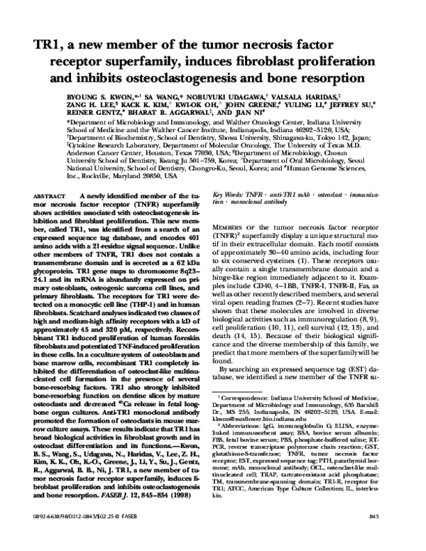 (PDF) TR1, a new member of the tumor necrosis factor receptor ...