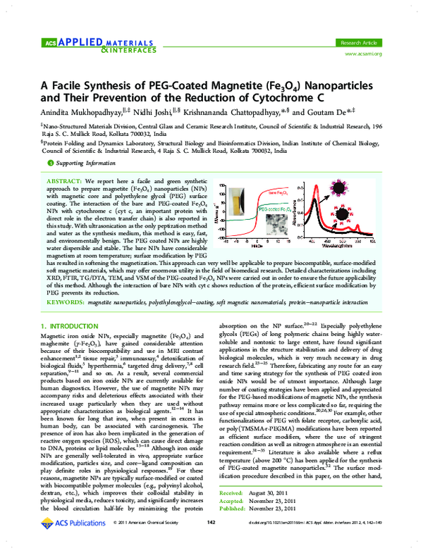 (PDF) A Facile Synthesis of PEG-Coated Magnetite (Fe 3 O 4 ...