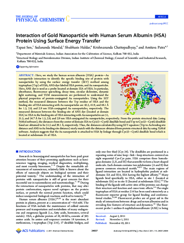 (PDF) Interaction of Gold Nanoparticle with Human Serum Albumin (HSA ...