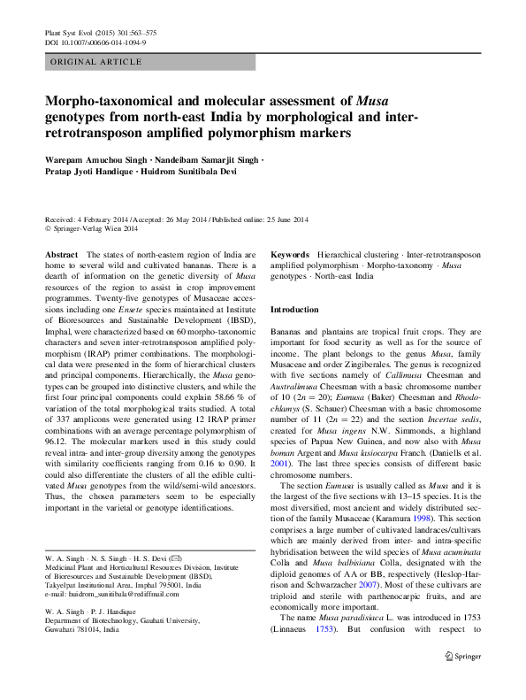 (PDF) Morpho-taxonomical and molecular assessment of Musa genotypes ...