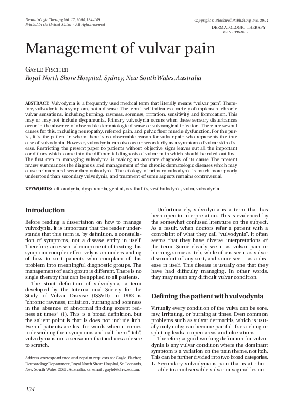 (PDF) Management of vulvar pain Gayle Fischer Academia.edu
