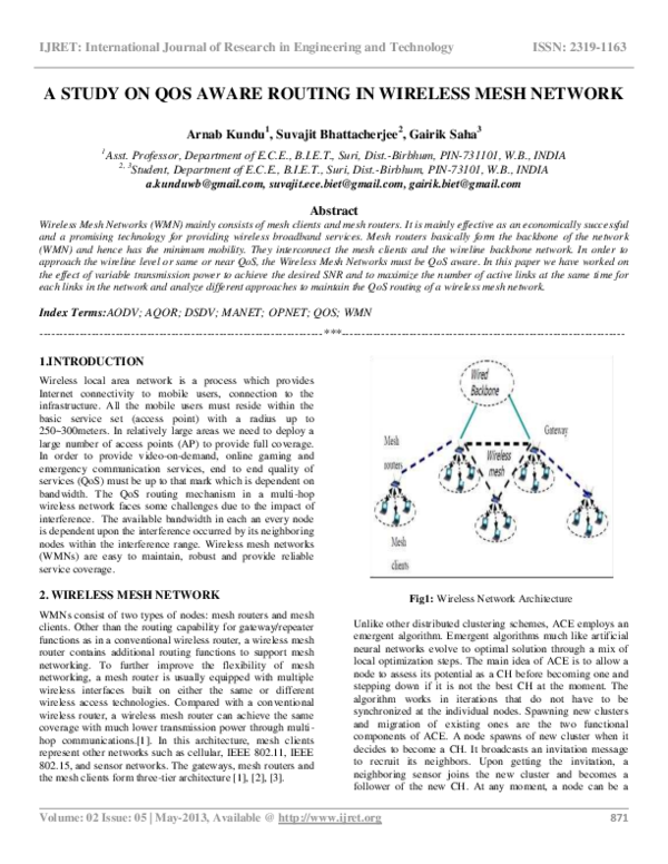 (PDF) A STUDY ON QOS AWARE ROUTING IN WIRELESS MESH NETWORK