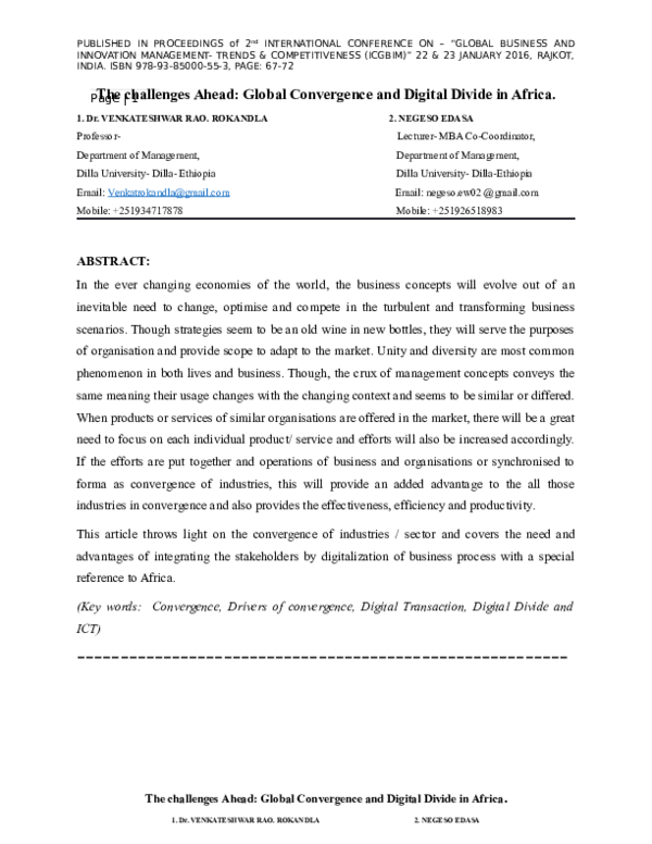 (DOC) The challenges Ahead: Global Convergence and Digital Divide in ...