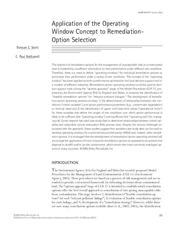 (PDF) Application of the operating window concept to remediation-option ...